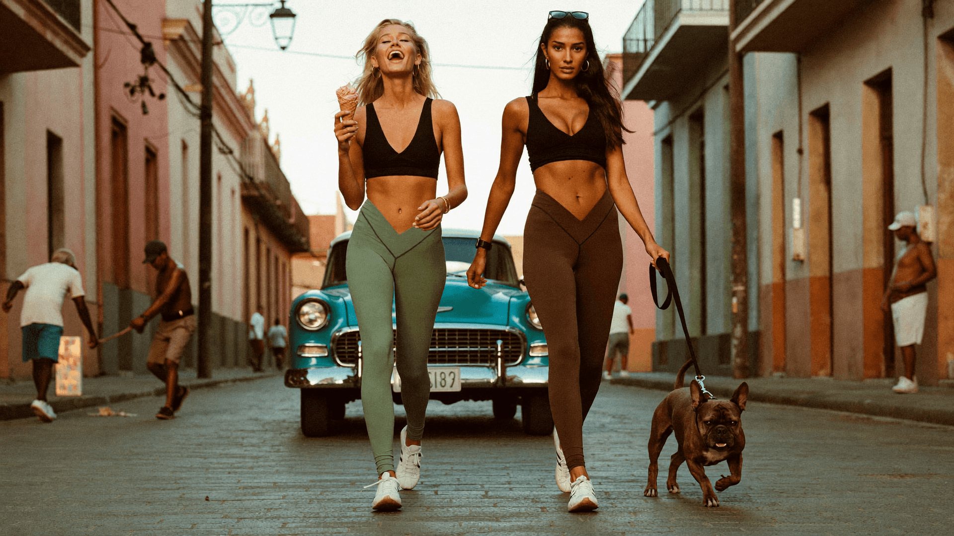 Nike marketing missed this: 2 women in yoga leggings and sports bras walking a street, prediction by futurist Igor Beuker